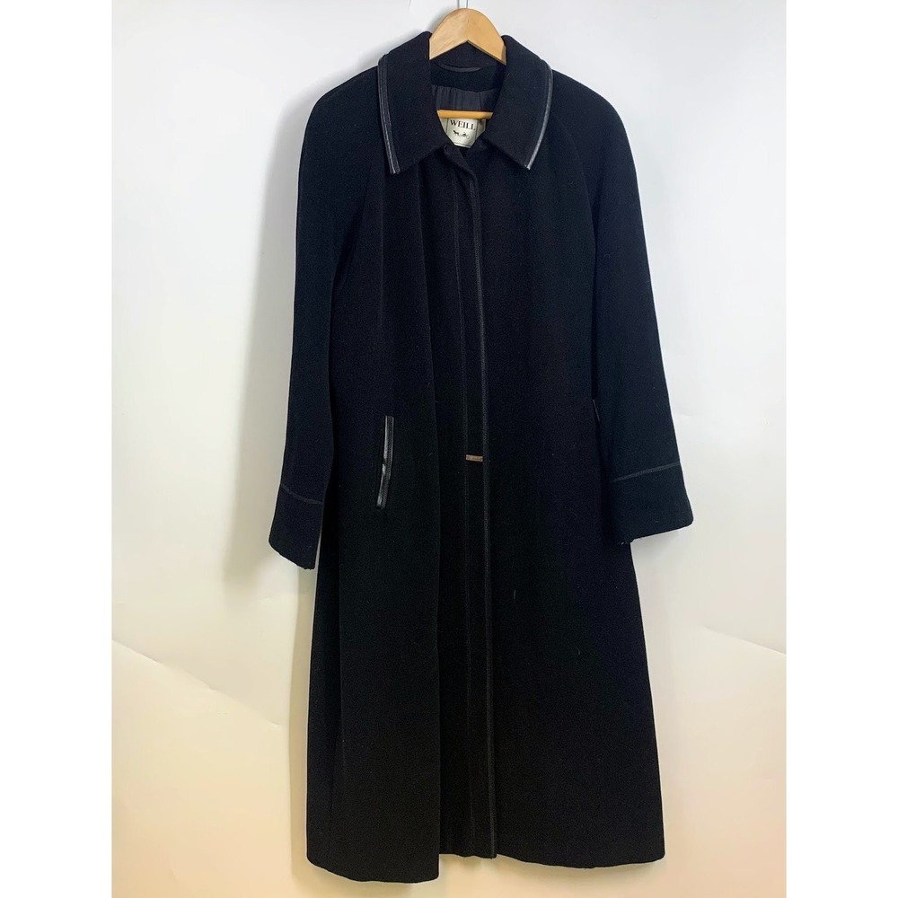 Weill Paris Womens Black Wool Angora Longline‎ Coat Made in France Size 14